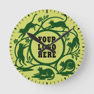 Custom Lime Green Playful Cat Clock
