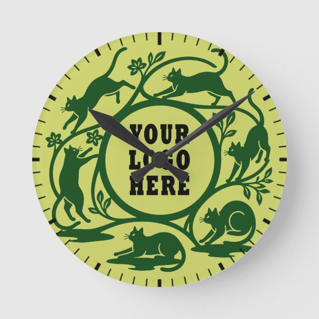 Custom Lime Green Playful Cat Clock (Front)