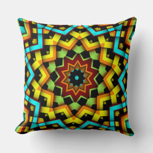 Custom Lime Green Yellow Blue Star Circle Pillow