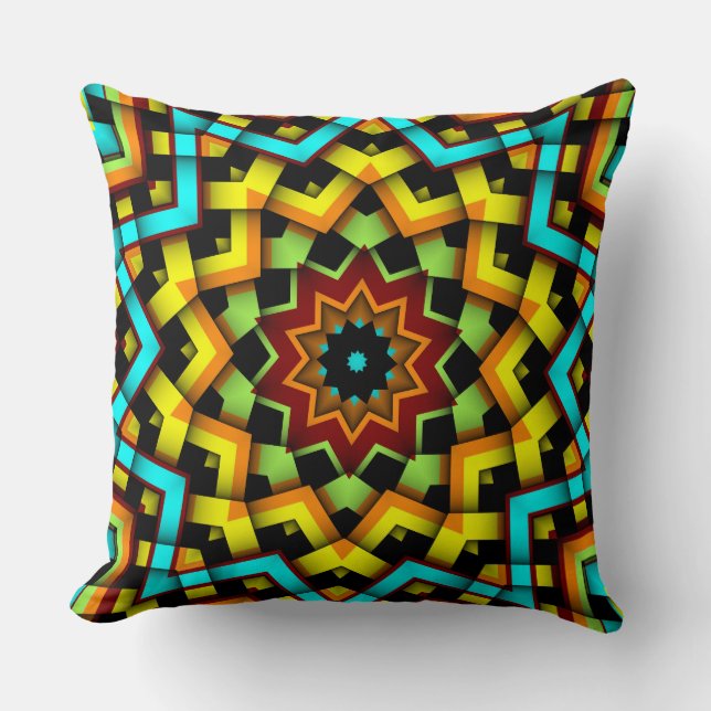 Custom Lime Green Yellow Blue Star Circle Pillow (Front)