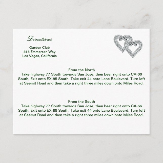 Custom Lime Hearts Direction Card (Front)