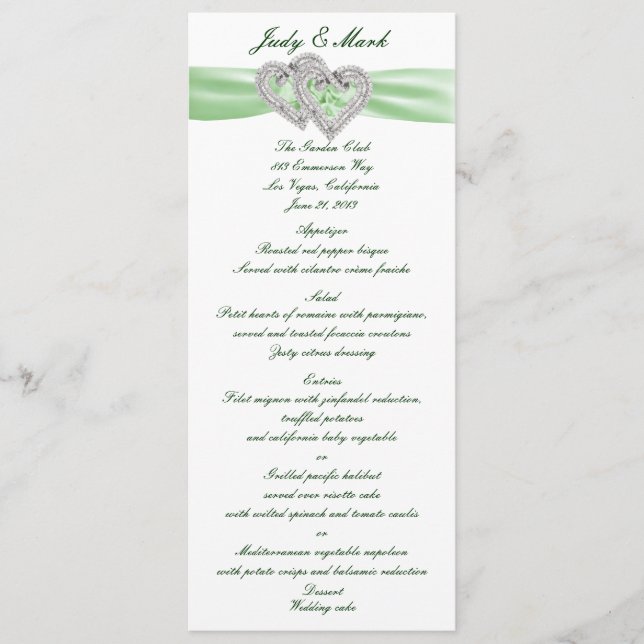 Custom Lime Hearts Menu Card (Front)