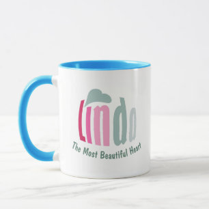 Custom "Linda" and Heart in Summer Green, Pink Mug