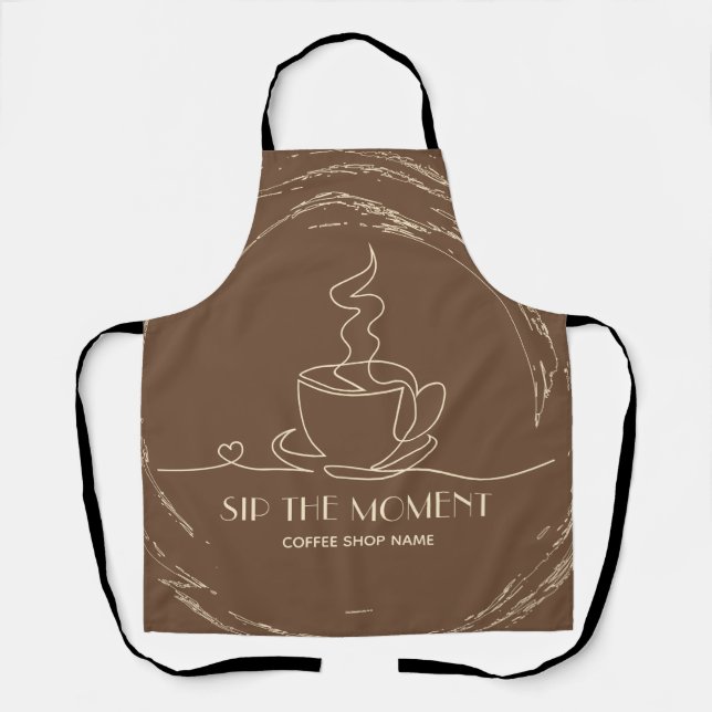 Custom Line art coffee mug Coffee shop Apron (Front)