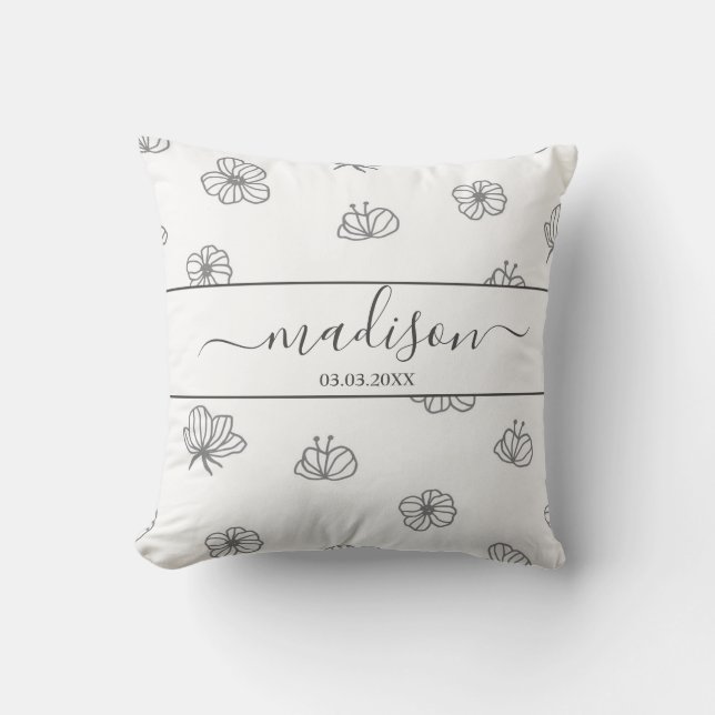 Custom Line Art Floral Cushion (Front)