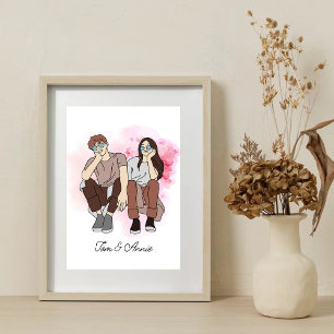 Custom Line Drawing Valentines day gift for couple Poster