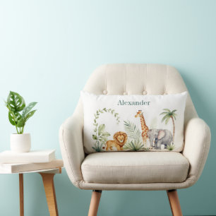 Custom Lion Giraffe and Elephant Jungle Lumbar Cushion