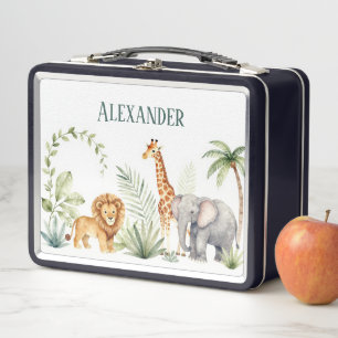 Custom Lion Giraffe and Elephant Jungle Metal Lunch Box