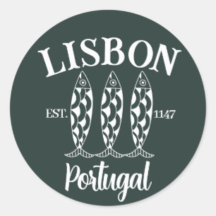 Custom Lisbon Portugal Est Text White Classic Round Sticker