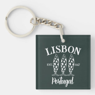 Custom Lisbon Portugal Est Text White  Key Ring