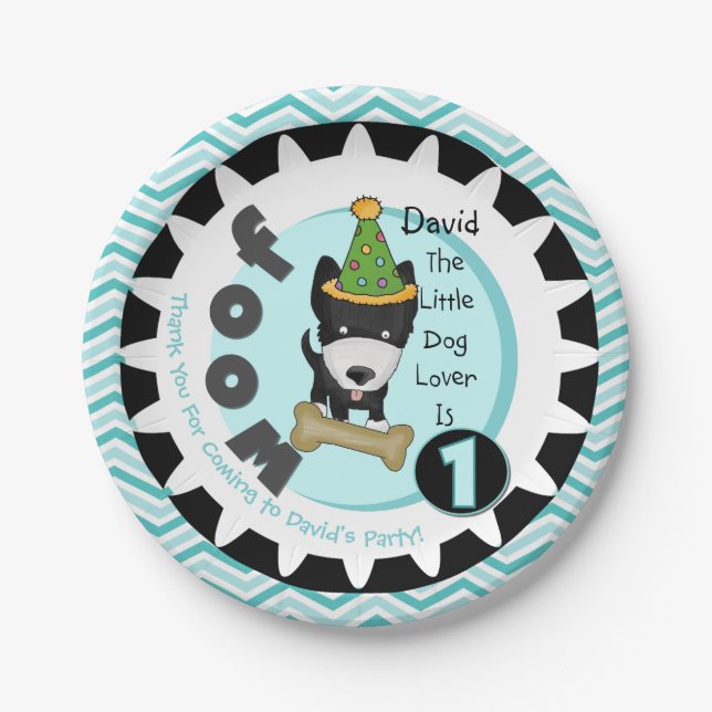 Custom Little Dog Lover 1st Birthday Paper Plates (Front)