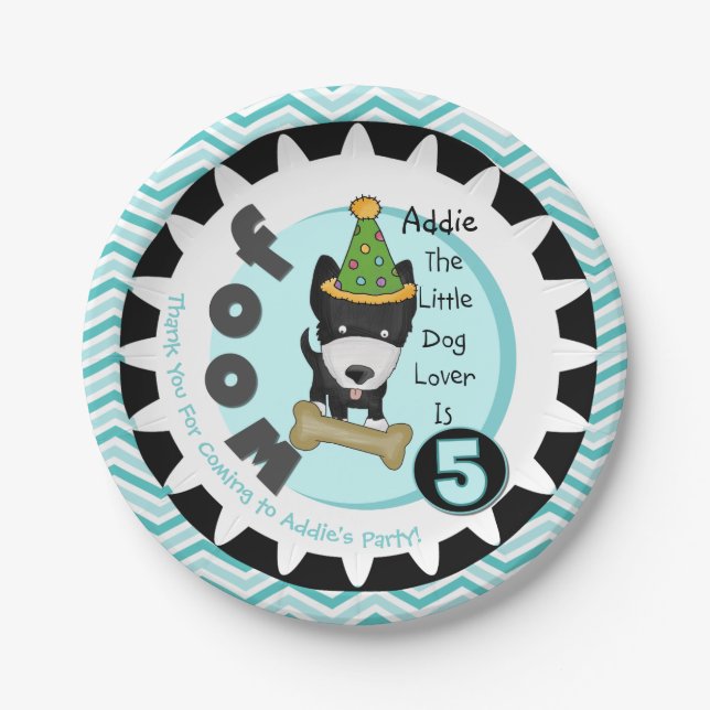 Custom Little Dog Lover 5th Birthday Paper Plates (Front)