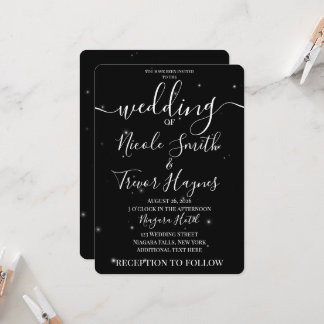 Custom Little Stars Black Minimalist Wedding Invitation
