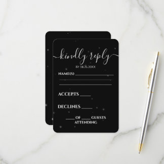 Custom Little Stars Minimalist Black RSVP Card