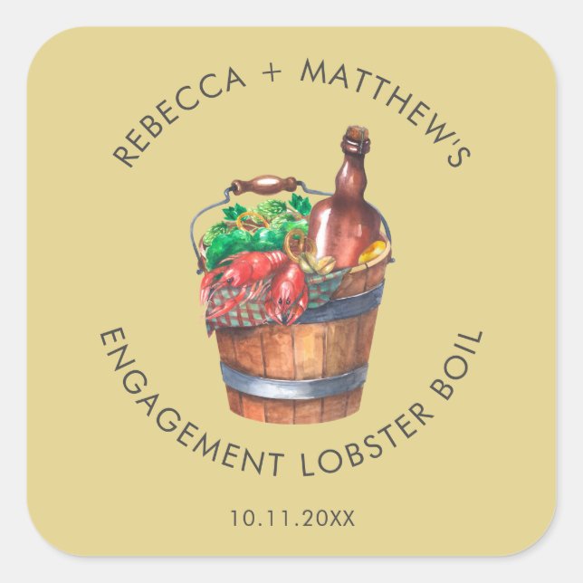 Custom Lobster Boil Engagement Party Square Sticker (Front)