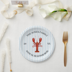 Custom Lobster Boil Nautical Blue Stripe Paper Plate