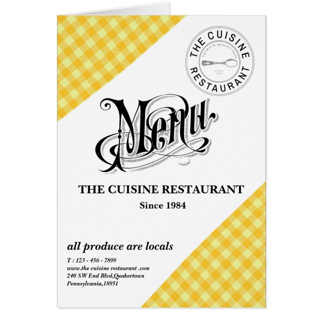 Custom Local Restaurant Menu Card (Front)