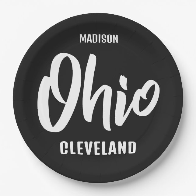 Custom Location, Name & Color Ohio Paper Plate (Front)