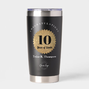 Custom logo 10 Years of Service Award Gold seal Insulated Tumbler