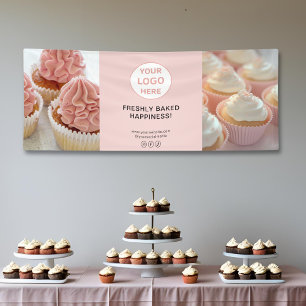 Custom Logo 2 Photos Blush Pink Bakery Business Banner