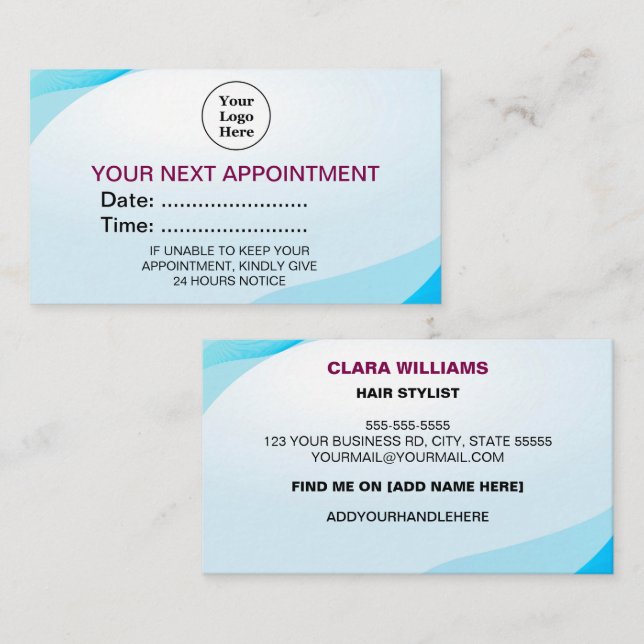 Custom logo and colour modern   appointment card (Front/Back)