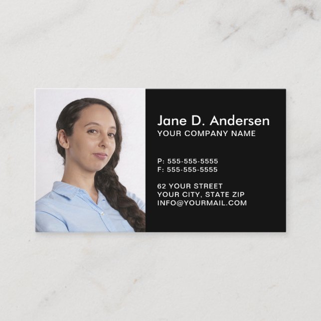 Custom logo and photo modern professional black business card (Front)