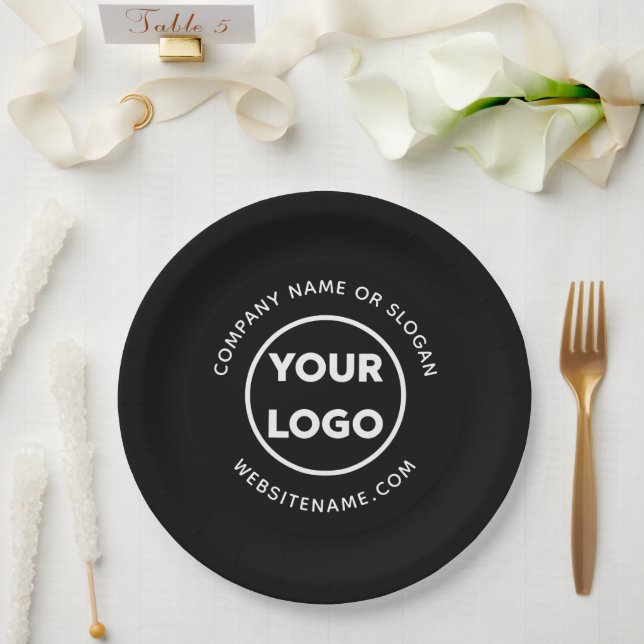 Custom Logo and Text Black Business Event Paper Plate (Wedding)