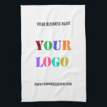 Custom Logo and Text Company Kitchen Towel<br><div class="desc">Custom Colours and Fonts - Personalised Kitchen Towels with Your Company Logo and Name Text Info Business Promotional or Modern Personal Kitchen Towel / Gift - Make Unique Your Own Design - Add Your Logo - Image - Photo or QR Code / Name - Info or Custom Text - Resize...</div>