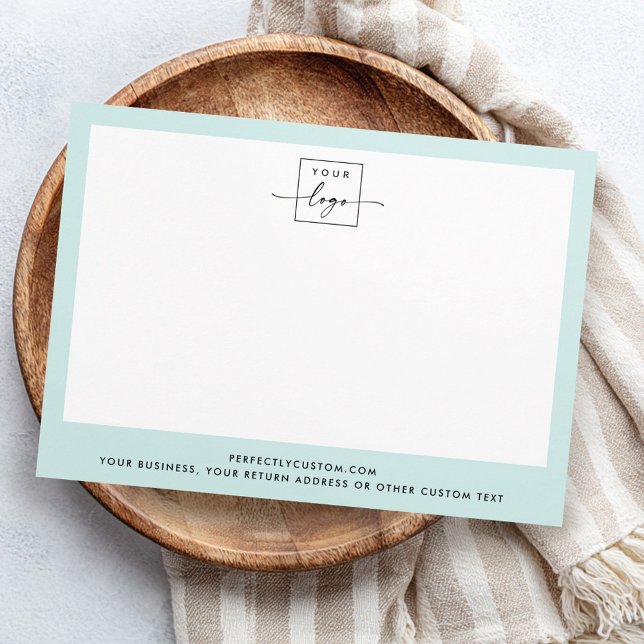 Custom logo and text light aqua blue border modern card (Custom logo and text light aqua blue border modern note card)