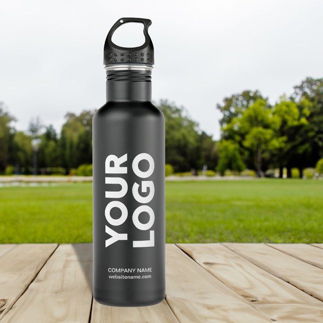 Custom Logo and Text on Black 710 Ml Water Bottle (Custom Logo and Text on Black Stainless Steel Water Bottle, in situ)