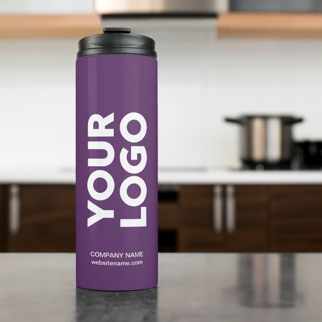Custom Logo and Text on Purple Thermal Tumbler (Custom Logo and Text on Purple Thermal Tumbler in situ)