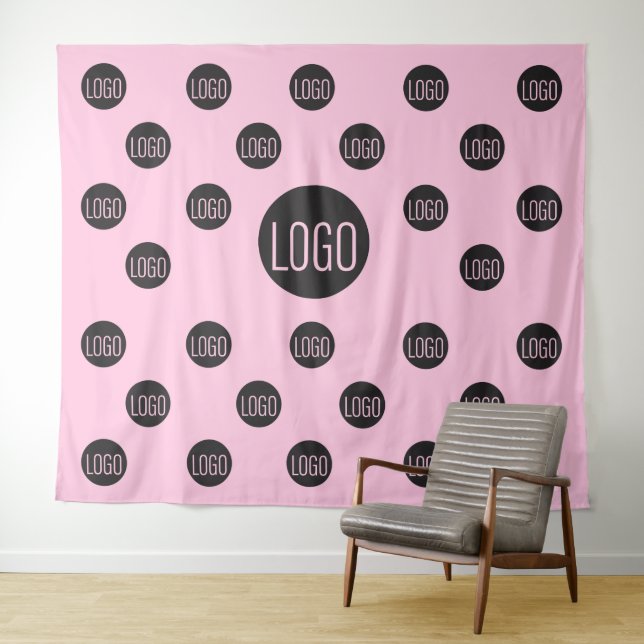 Custom Logo backdrop Company pink step and repeat Tapestry (In Situ (Horizontal))