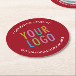 Custom Logo Bar Coasters Cardboard Promotional Red<br><div class="desc">Personalise these round pulpboard bar coasters with your business logo, tagline, social media handle, or other custom text. These are 50 point pulpboard featuring curved text. You can easily customise the red background colour. Promotional coasters can increase your brand awareness while serving your customers. The size is 4 inch x...</div>