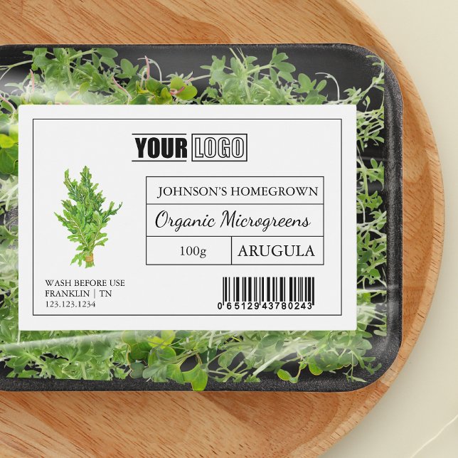 Custom Logo & Barcode Arugula Microgreens Food Label (Creator Uploaded)