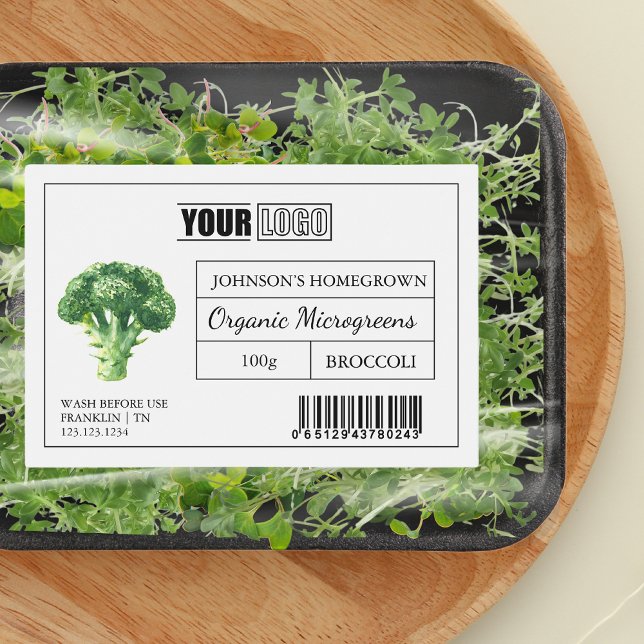 Custom Logo & Barcode Broccoli Microgreens Food Label (Creator Uploaded)