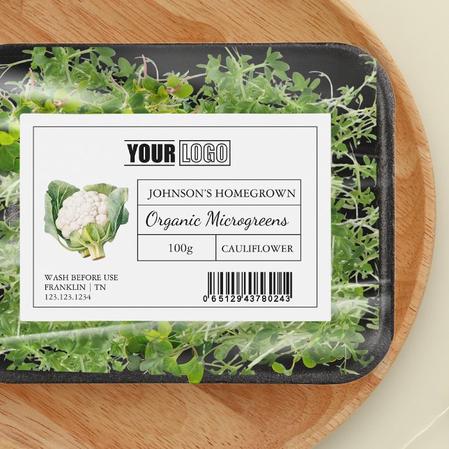 Custom Logo & Barcode Cauliflower Microgreens Food Label (Creator Uploaded)