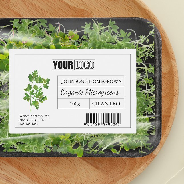 Custom Logo & Barcode Cilantro Microgreens Food Label (Creator Uploaded)