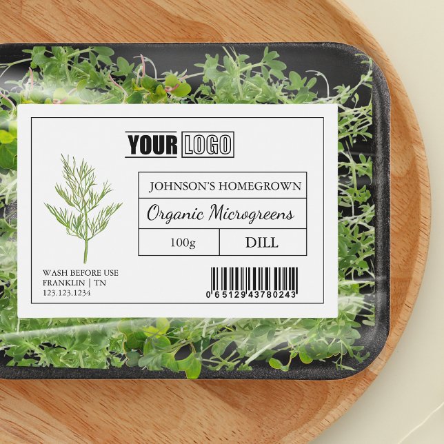Custom Logo & Barcode Dill Microgreens Food Label (Creator Uploaded)
