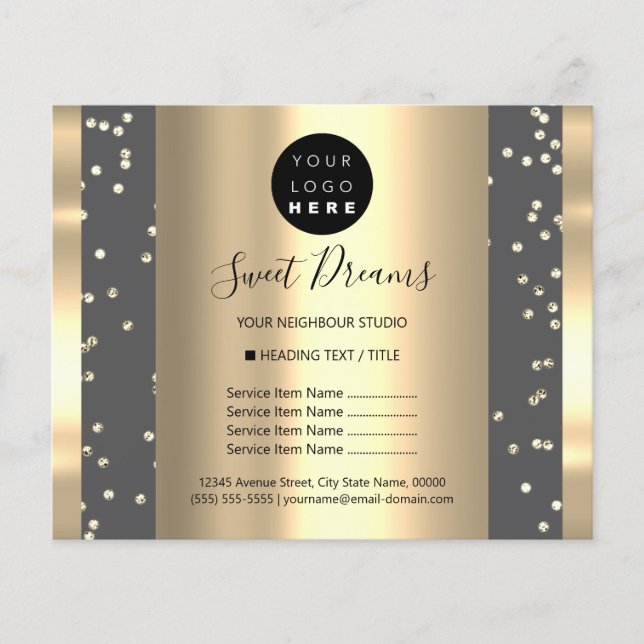 Custom Logo Beauty Makeup Price List Glitter Grey  Flyer (Front)