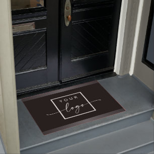 Custom logo black dark gray borders business doormat
