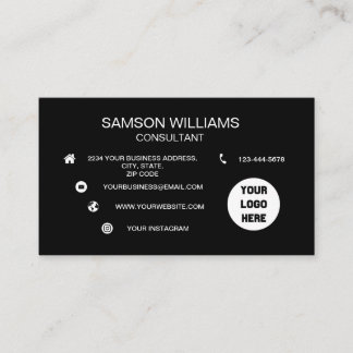 Custom Logo Black Minimalist Social Media Icons Business Card