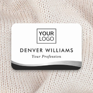 Custom logo black silver grey gradient border name tag