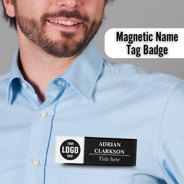 Custom Logo Black White Magnetic Name Tag Badge (Custom Logo Black White Magnetic Name Tag Badge)