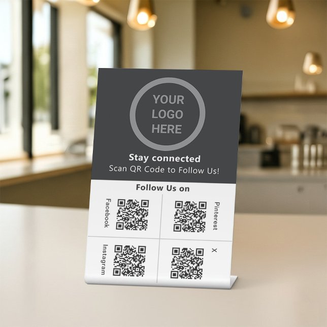 Custom Logo Black & White Social Media Display QR Pedestal Sign (Creator Uploaded)