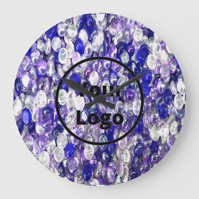 Custom logo blue and clear glass crystal balls large clock (Front)