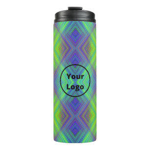 Custom logo blue and  green line shapes thermal tumbler