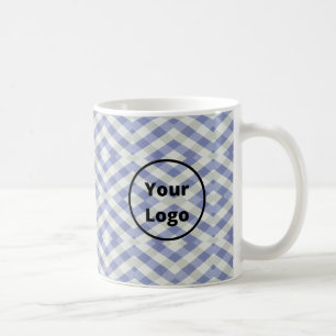 Custom logo blue and white geometric print coffee mug