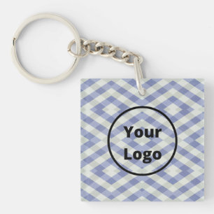 Custom logo blue and white geometric print key ring