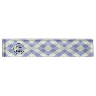 Custom logo blue and white geometric print nameplate