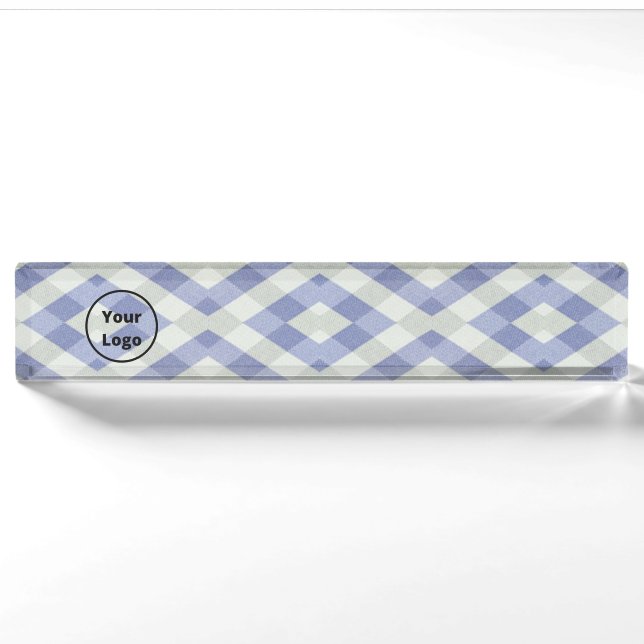 Custom logo blue and white geometric print nameplate (Front)
